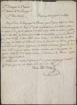 Carta de Matías Antonio de Durán, administrador del conde de Guenduláin, a Manuel María de Aréizaga.