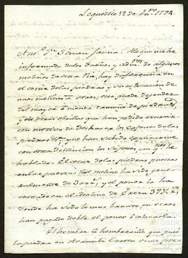 Cartas de Manuel de Vicuña relativas a las obras del molino de Arancibierrota.