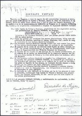 Contrato privado entre Amalia de Yrízar Barnoya y Carmelo Mendívil.