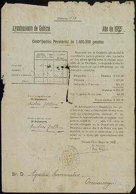 Avisos del Ayuntamiento de Gaviria dirigidos a los inquilinos de Ignacio de Yrízar Palacios para el pago de la contribución provincial.