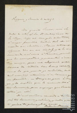 Carta de Antonio Murua a Francisco Javier Ortés de Velasco Urbina.
