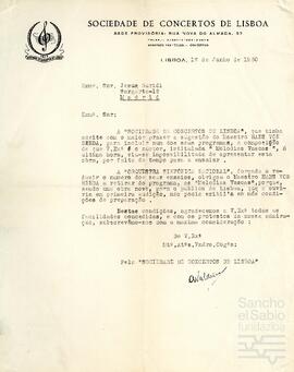 Carta de la Sociedade de Concertos de Lisboa dirigida a Jesús Guridi.