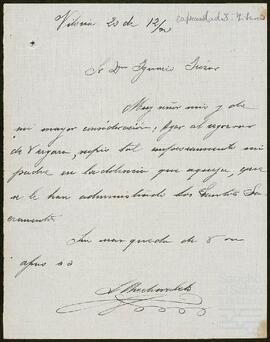 Cartas de Lorenzo Arechavaleta dirigidas a Ignacio de Yrízar Palacios.