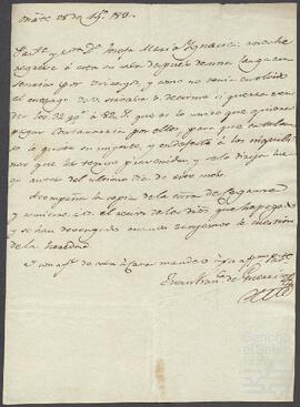 Carta de Juan Francisco de Guerrico dirigida a María Ignacia de Aizpuru.