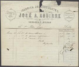 Facturaa de la fábrica de chocolates de José A. Aguirre para Pedro de Yrízar.