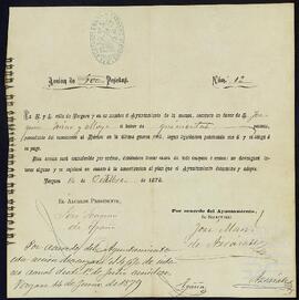 Acciones a nombre de Manuel Tomás de Yrízar Zavala por suministros al Ejército.