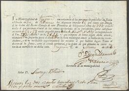 Avisos del Ayuntamiento de Vergara dirigidos a Santiago Blandín para el pago de contribuciones.