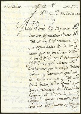 Carta de Francisco de Zulueta dirigida a Domingo González de Echávarri.