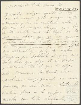 Carta de Josefa de Yrízar dirigida a una amiga.