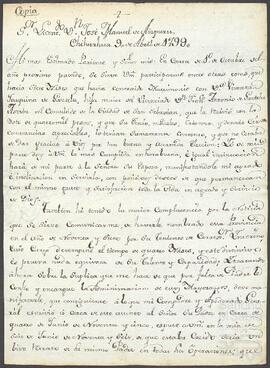 Carta de Ramón de la Vega Sotomayor dirigida a José Manuel de Aizpuru.