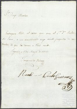 Mandamientos para que Joaquín de Yrízar entregara armamento a diferentes soldados.