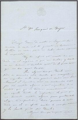 Carta de Juan Nepomuceno de Orbe dirigida a Joaquín de Yrízar.