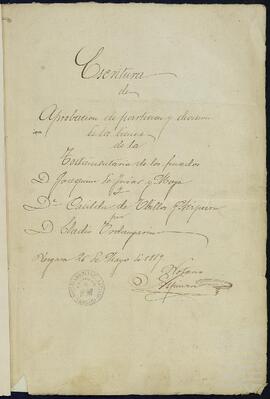 Aprobación por Eladio de Urdangarín Yrízar de la partición de los bienes de sus abuelos.