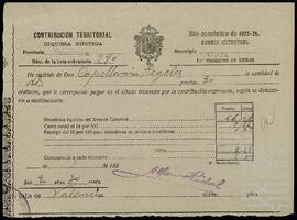 Recibo del pago de contribución territorial de la Capellanía de Rogeles.