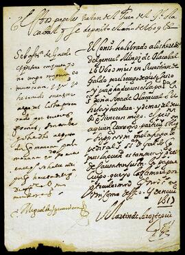 Carta de Martín de Aróstegui dirigida a Miguel de Ipiñarrieta.