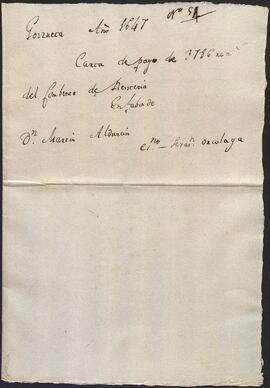 Carta de pago otorgada por Juan de Salaberri y Elizondo en favor de Martín de Alduncín.