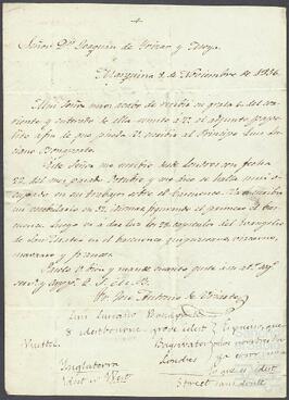 Carta de José Antonio de Uriarte dirigida a Joaquín de Yrízar.