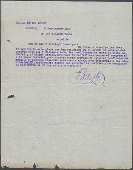 Carta de Emilio de los Mozos dirigida a Ricardo Otaño.