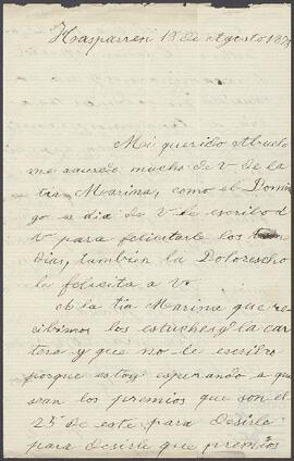 Carta de Ana e Ignacio de Yrízar a su abuelo.