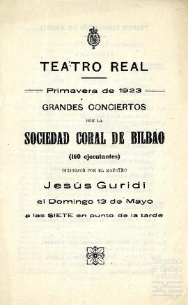 Programa de un concierto dirigido por Jesús Guridi en el ciclo de grandes conciertos de la Sociedad Coral de Bilbao.