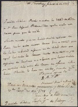 Carta de Manuel Antonio de Arriola a Josefa Ignacia de Aréizaga.
