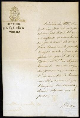 Oficio del Ayuntamiento de Vergara dirigido a Joaquín de Yrizar Moya relativo al blanqueo de edificios.