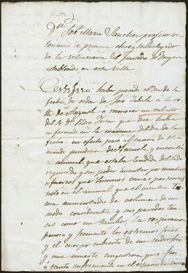 Certificación de la muerte de un caballo propiedad de Pedro de Yrízar.