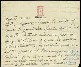 Correspondencia entre Joaquín de Azaola Ondarza y José Miguel de Azaola Urigüen.