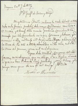 Carta de Martín de Ibarzábal dirigida a Joaquín de Yrízar Moya.