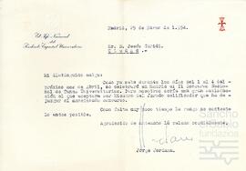Carta del Jefe Nacional del Sindicato Español Universitario dirigida a Jesús Guridi.