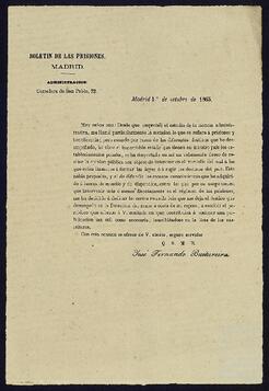 Carta de José Fernando Buitureira interesando en que el destinatario se suscribiera al periódico Boletín de las Prisiones debido a la influencia de su cargo.