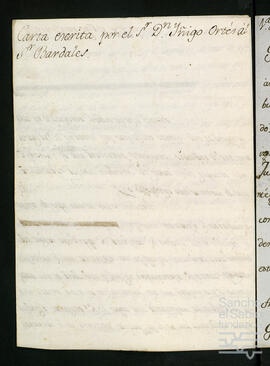 Correspondencia entre Íñigo Ortés de Velasco Salcedo y su primo Gaspar de Bardales Escobar.