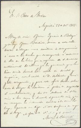 Carta de Nicasio Eizmendi dirigida a Pedro de Yrízar.