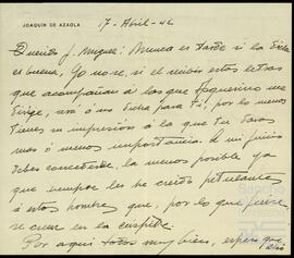 Correspondencia entre Joaquín de Azaola Ondarza y José Miguel de Azaola Urigüen.