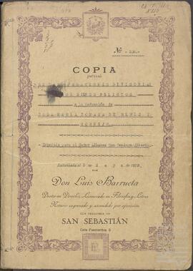 Aceptación de la herencia y partición de los bienes que quedaron por muerte de María Tomasa de Hériz Cornejo.