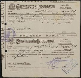 Avisos para el pago de contribuciones por parte de Joaquín de Yrízar Barnoya.