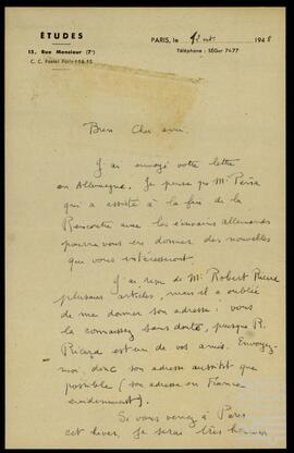 Correspondencia entre Robert Bosc y José Miguel de Azaola Urigüen.