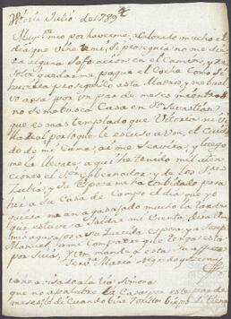 Carta de María Ignacia de Negredo Azcona dirigida a Fermín José de Aizpuru.