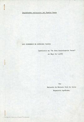 Artículo de Bernardo de Mesanza titulado 'Inquietudes culturales del Pueblo Vasco. Los Congresos de Estudios Vascos'.