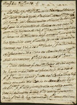 Carta de Miguel José de Iturralde dirigida a Juan Francisco de Moya.