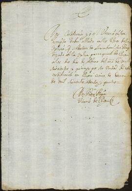 Certificación de la partida de bautismo de Sebastián de Lecumberri.