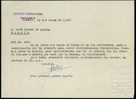 Correspondencia entre José Miguel de Azaola Urigüen y Antonio Andrés Martín.