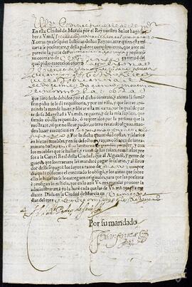 Requisitoria del alcalde de Murcia dirigida al de Moratalla a petición de Mariana de Ortega.