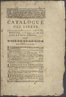 Catálogo de libros de la libreria de Etienne-François Savoye.