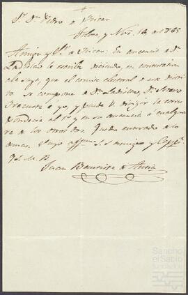 Carta de Juan Bautista de Antía dirigida a Pedro de Yrízar.