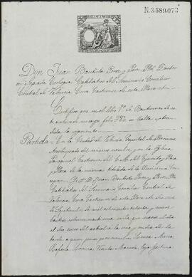 Certificación de la partida de bautismo de Luisa Miquel Cuñat.