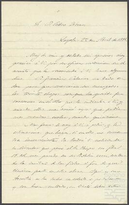 Carta de Venancio Legarrate dirigida a Pedro de Yrízar.