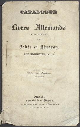 Catálogo de libros alemanes de la librería de lenguas extranjeras de Bobée et Lingran.