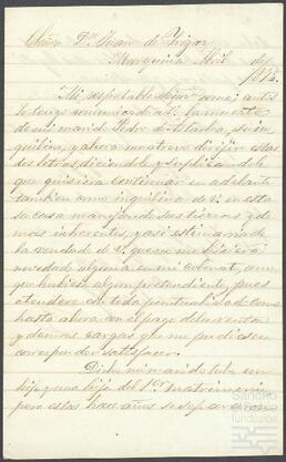 Carta de Úrsula de Lizundia dirigida a Juan de Yrízar.