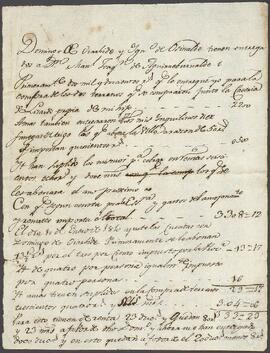 Cuenta de lo que Domingo de Oyarbide e Ignacio de Osinalde tenían entregado a Manuel Joaquín de Aguirreburualde.